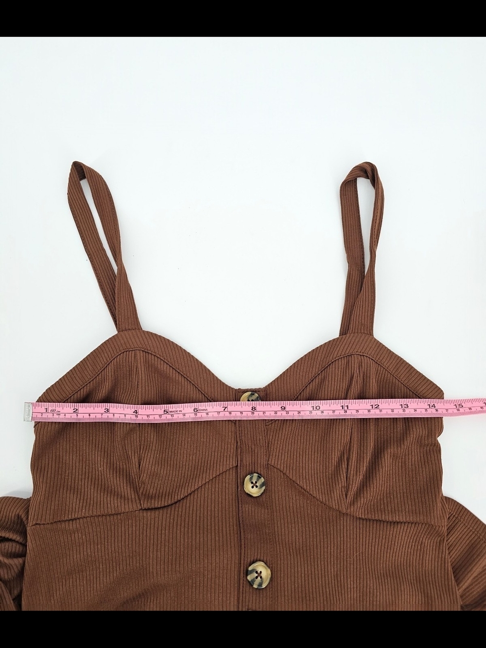 Brown Ribbed Coquette Babydoll Mini Dress - Picture 7 of 7